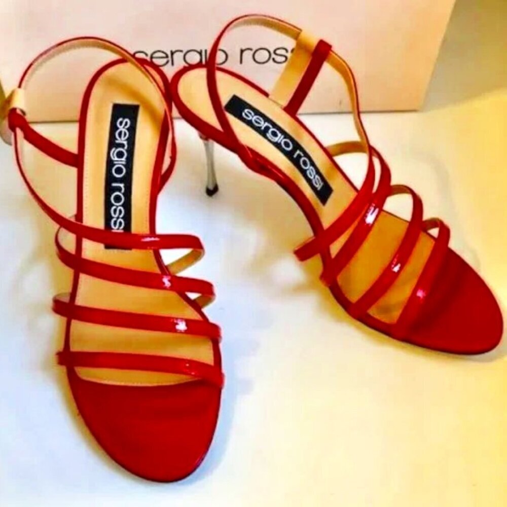 NWT SERGIO ROSSI Italy Godiva Steel Sandal Red Slingback Stiletto 7.5 MSRP $750 - Picture 4 of 5